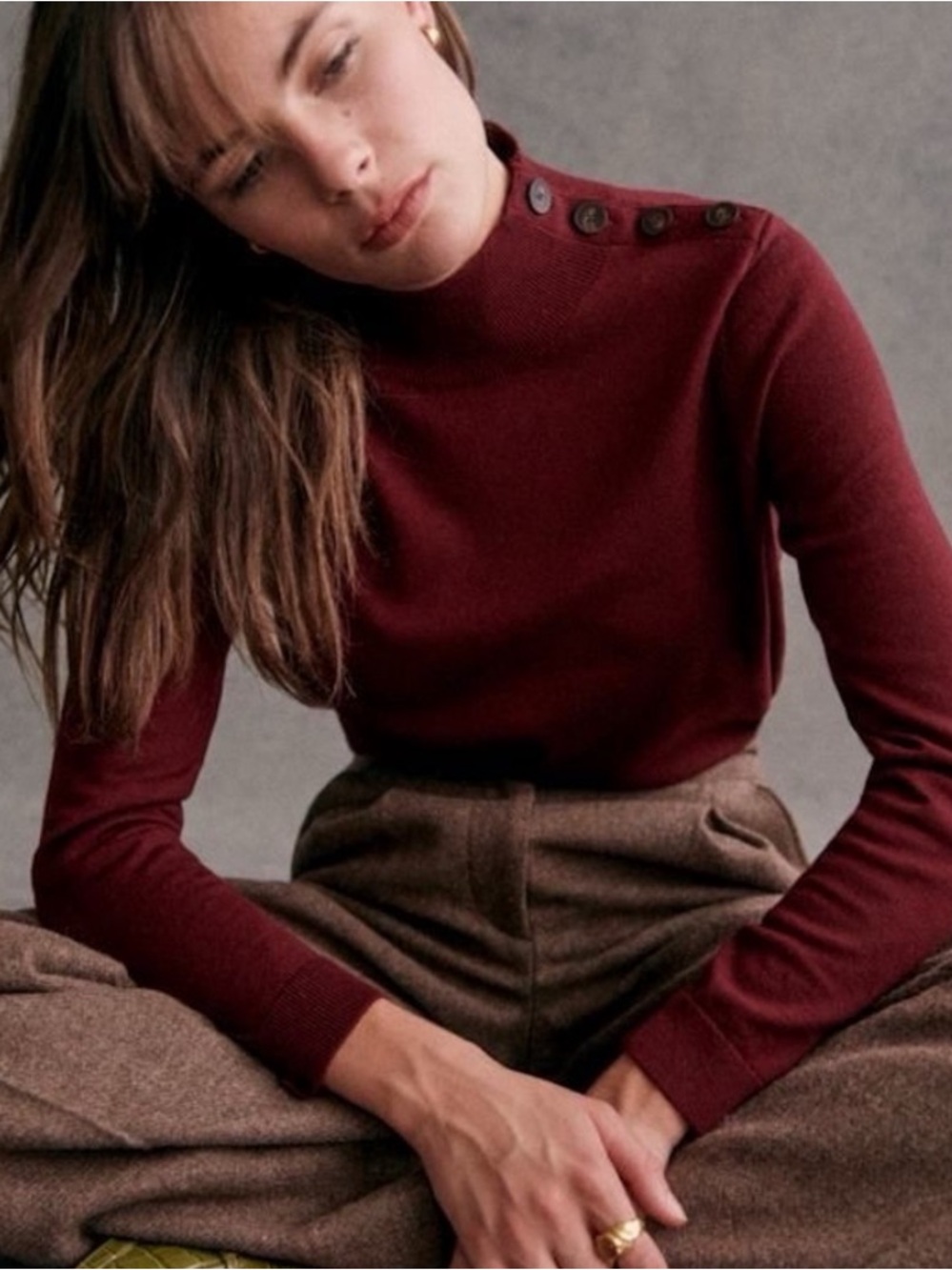 Sezane Jacob Jumper Burgundy Red Merino Wool Sweater medium